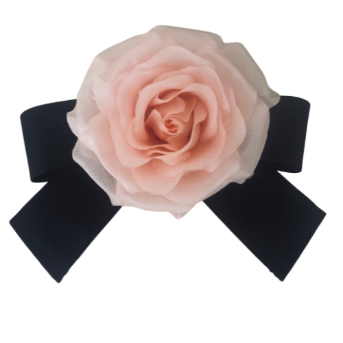Pink fabric rose with black bow